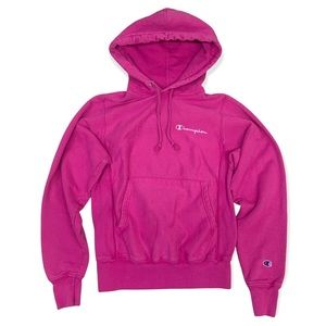 Champion Bright Pink Cotton Reverse Weave Logo Script Hoodie Womens Size XS